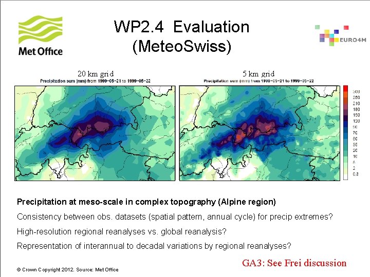 WP 2. 4 Evaluation (Meteo. Swiss) 20 km grid 5 km grid Precipitation at