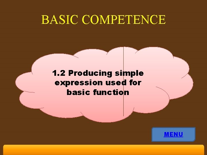 BASIC COMPETENCE 1. 2 Producing simple expression used for basic function MENU 