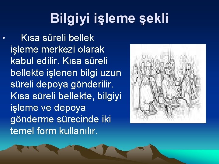 Bilgiyi işleme şekli • Kısa süreli bellek işleme merkezi olarak kabul edilir. Kısa süreli