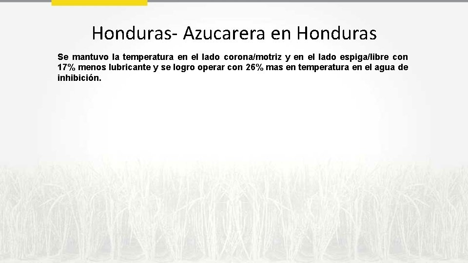 Honduras- Azucarera en Honduras Se mantuvo la temperatura en el lado corona/motriz y en