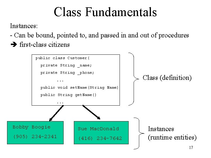 Class Fundamentals Instances: - Can be bound, pointed to, and passed in and out