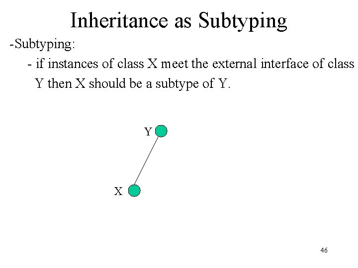Inheritance as Subtyping -Subtyping: - if instances of class X meet the external interface