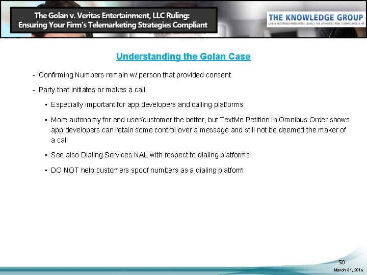 Understanding the Golan Case - Confirming Numbers remain w/ person that provided consent -