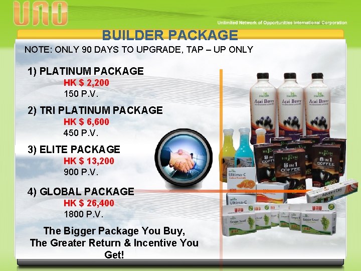 BUILDER PACKAGE NOTE: ONLY 90 DAYS TO UPGRADE, TAP – UP ONLY 1) PLATINUM