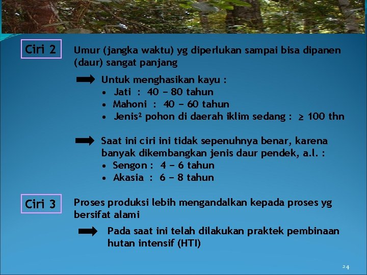 Ciri 2 Umur (jangka waktu) yg diperlukan sampai bisa dipanen (daur) sangat panjang Untuk