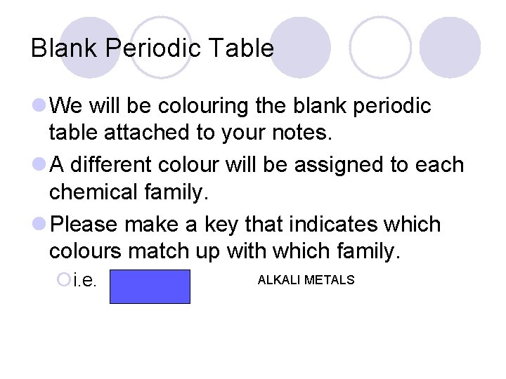 Blank Periodic Table l We will be colouring the blank periodic table attached to