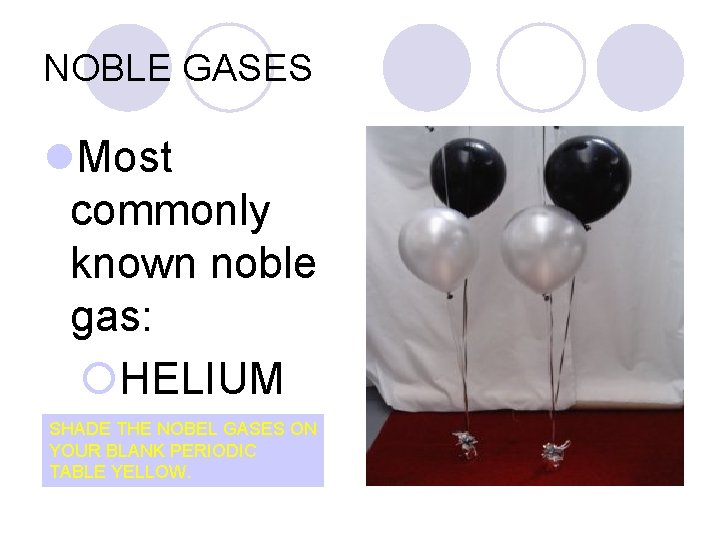 NOBLE GASES l. Most commonly known noble gas: ¡HELIUM SHADE THE NOBEL GASES ON