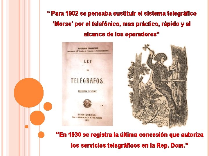 “ Para 1902 se pensaba sustituir el sistema telegráfico ‘Morse’ por el telefónico, mas