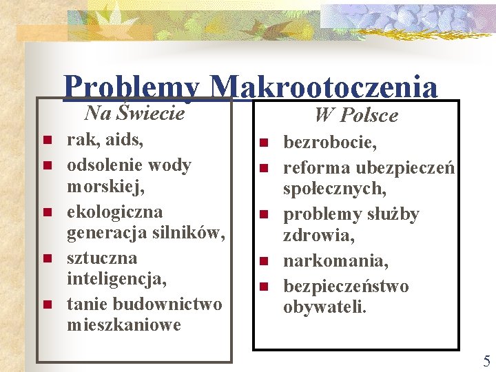 Problemy Makrootoczenia Na Świecie n n n rak, aids, odsolenie wody morskiej, ekologiczna generacja Problemy Makrootoczenia Na Świecie n n n rak, aids, odsolenie wody morskiej, ekologiczna generacja
