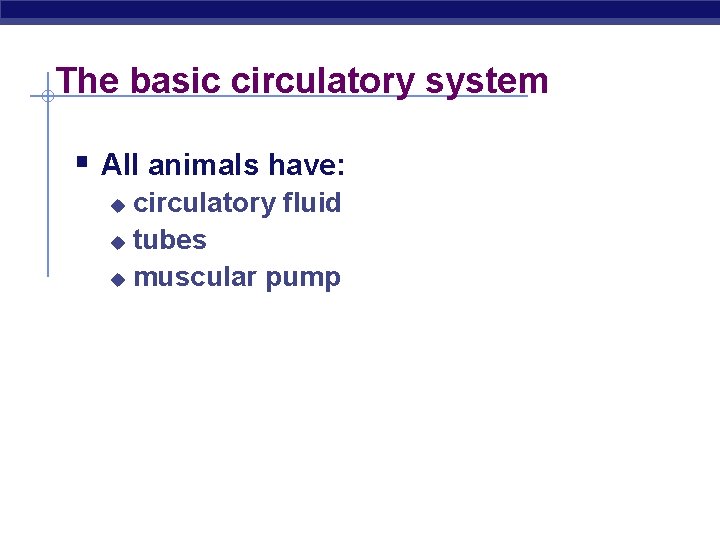 The basic circulatory system § All animals have: circulatory fluid u tubes u muscular