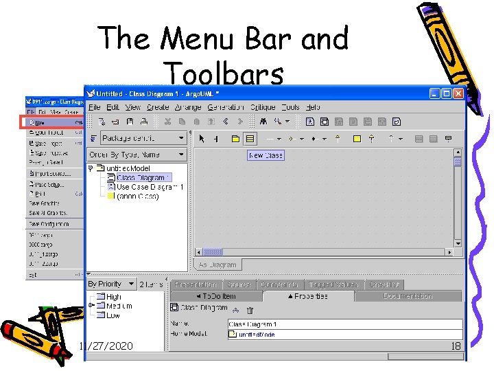 The Menu Bar and Toolbars 1. New a Model. 2. Add a class in