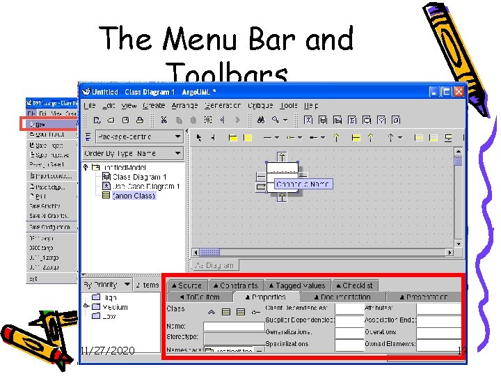 The Menu Bar and Toolbars 1. New a Model. 2. Add a class in