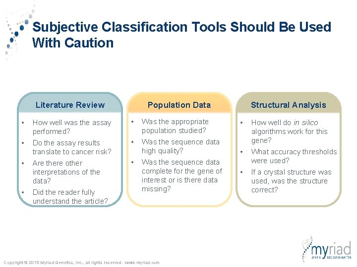 Subjective Classification Tools Should Be Used With Caution Literature Review Population Data • How