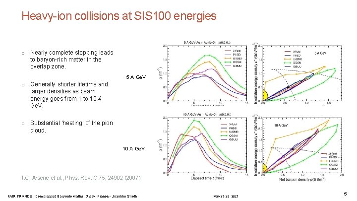 Heavy-ion collisions at SIS 100 energies o Nearly complete stopping leads to baryon-rich matter