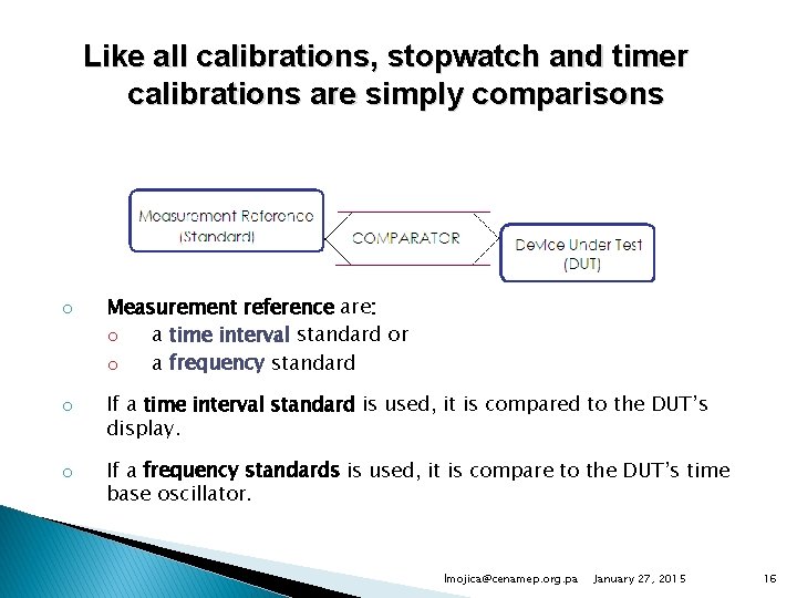 Like all calibrations, stopwatch and timer calibrations are simply comparisons o Measurement reference are: