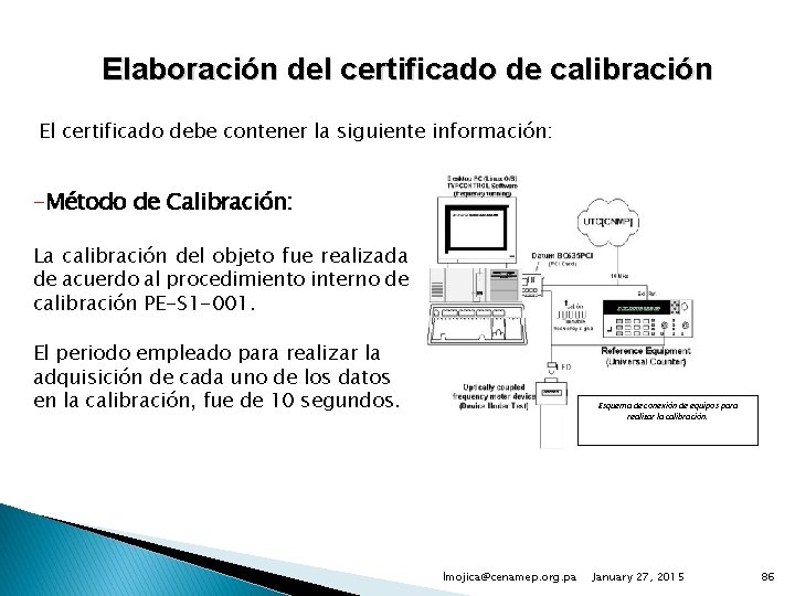Elaboración del certificado de calibración El certificado debe contener la siguiente información: -Método de