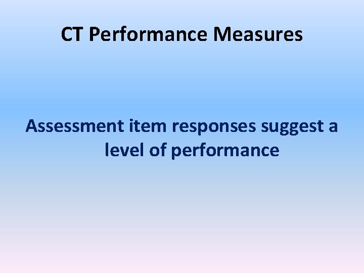 CT Performance Measures Assessment item responses suggest a level of performance 