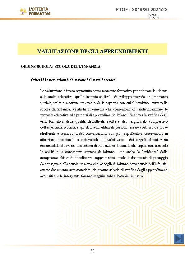 L'OFFERTA FORMATIVA PTOF - 2019/20 -2021/22 IC G. B. GRASSI VALUTAZIONE DEGLI APPRENDIMENTI ORDINE