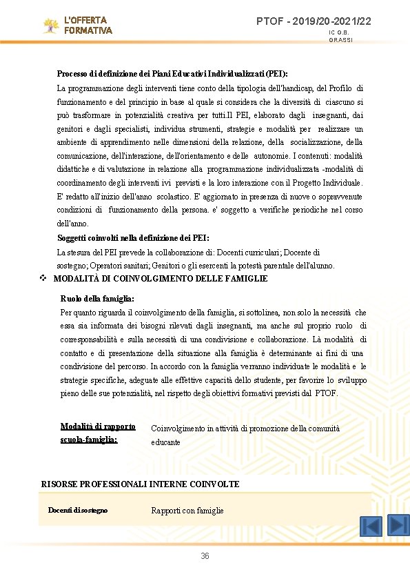 L'OFFERTA FORMATIVA PTOF - 2019/20 -2021/22 IC G. B. GRASSI Processo di definizione dei