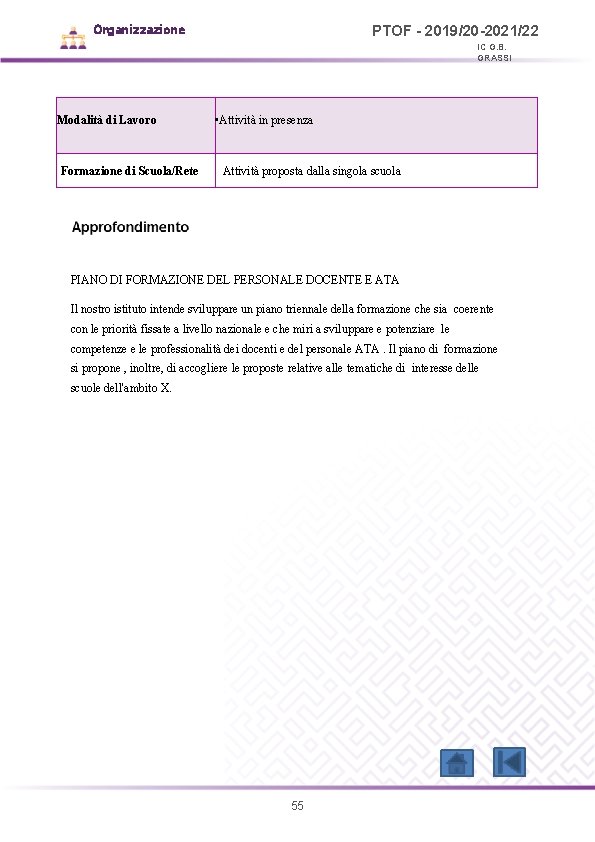 Organizzazione PTOF - 2019/20 -2021/22 IC G. B. GRASSI Modalità di Lavoro Formazione di