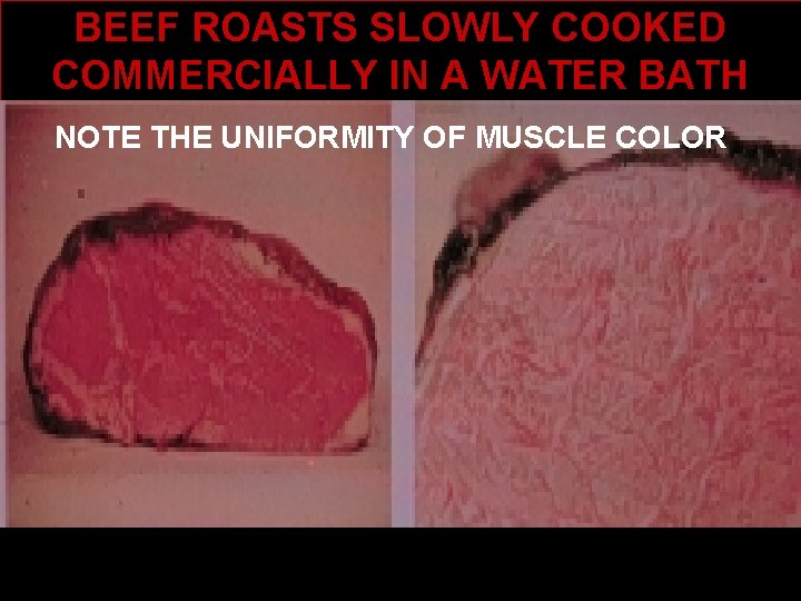 BEEF ROASTS SLOWLY COOKED COMMERCIALLY IN A WATER BATH NOTE THE UNIFORMITY OF MUSCLE