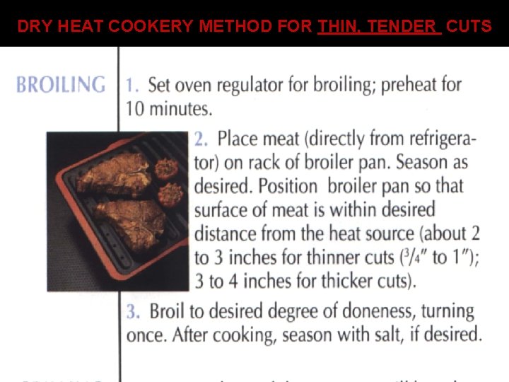 DRY HEAT COOKERY METHOD FOR THIN, TENDER CUTS TEXAS TECH 