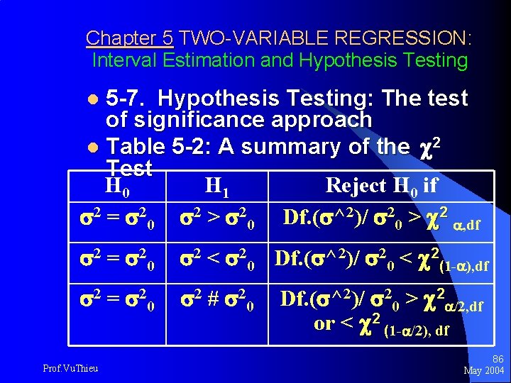 Chapter 5 TWO-VARIABLE REGRESSION: Interval Estimation and Hypothesis Testing 5 -7. Hypothesis Testing: The