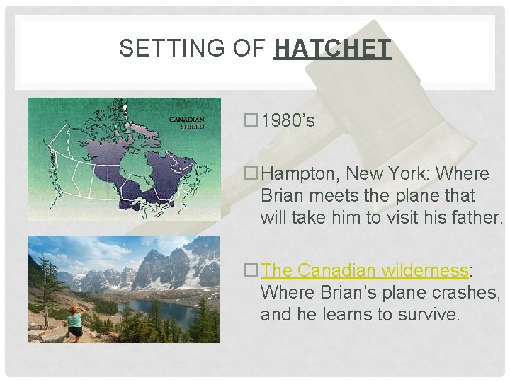 SETTING OF HATCHET 1980’s Hampton, New York: Where Brian meets the plane that will