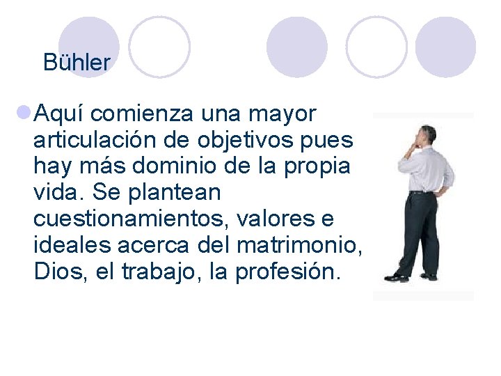 Bühler l. Aquí comienza una mayor articulación de objetivos pues hay más dominio de