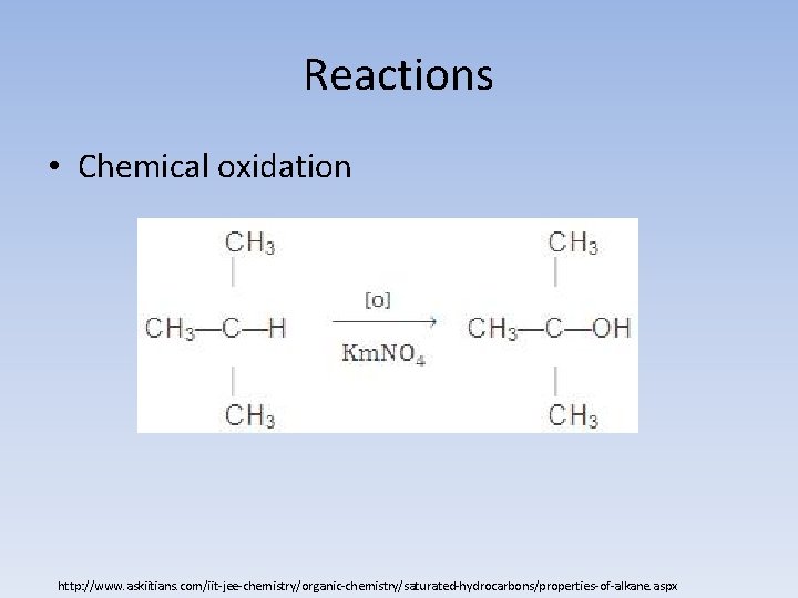 Reactions • Chemical oxidation http: //www. askiitians. com/iit-jee-chemistry/organic-chemistry/saturated-hydrocarbons/properties-of-alkane. aspx 