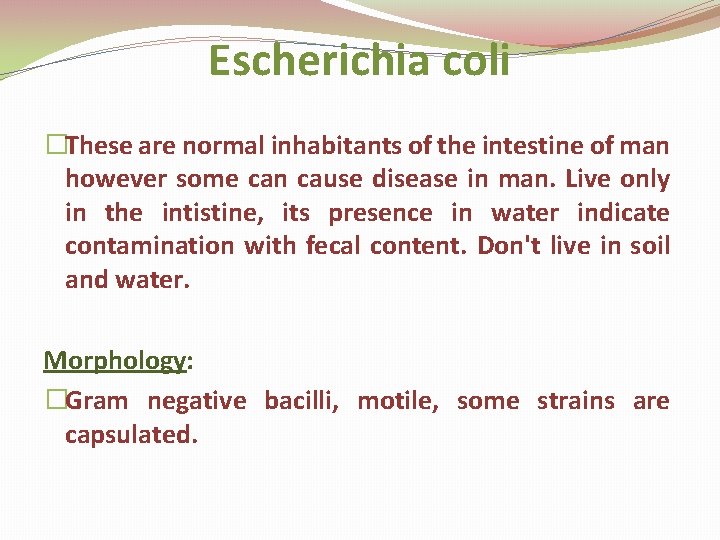 Escherichia coli �These are normal inhabitants of the intestine of man however some can