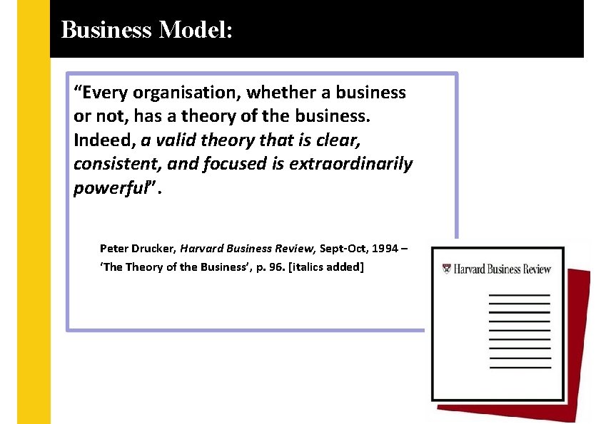 Business Model: “Every organisation, whether a business or not, has a theory of the