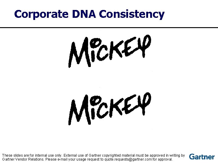 Corporate DNA Consistency These slides are for internal use only. External use of Gartner