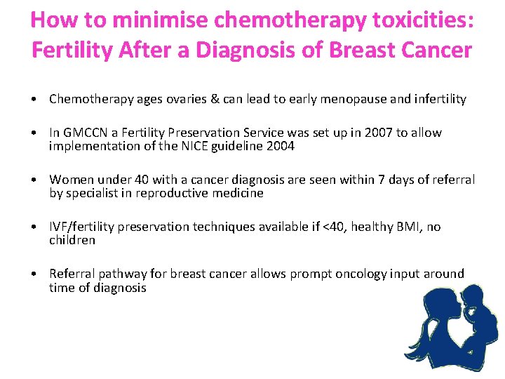 How to minimise chemotherapy toxicities: Fertility After a Diagnosis of Breast Cancer • Chemotherapy
