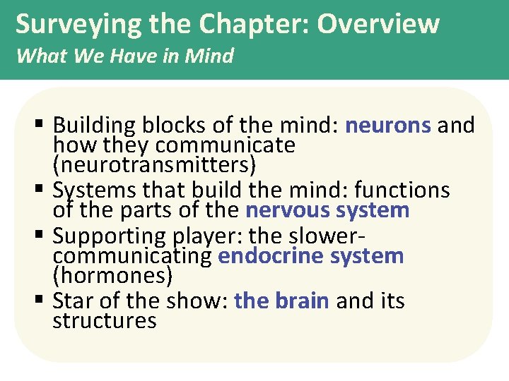 Surveying the Chapter: Overview What We Have in Mind § Building blocks of the