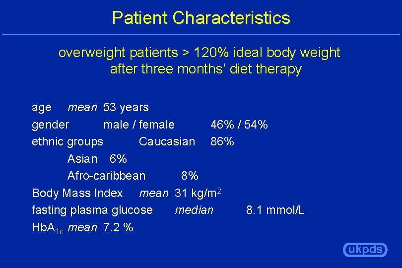 Patient Characteristics overweight patients > 120% ideal body weight after three months’ diet therapy