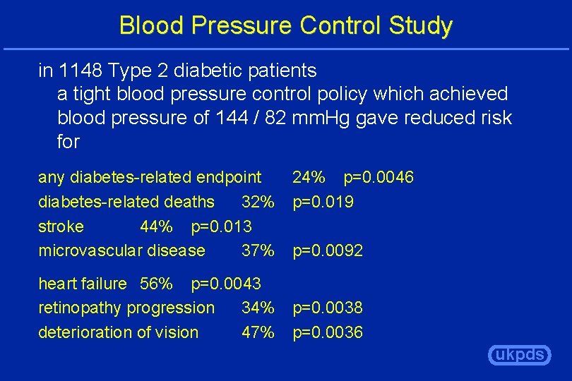 Blood Pressure Control Study in 1148 Type 2 diabetic patients a tight blood pressure