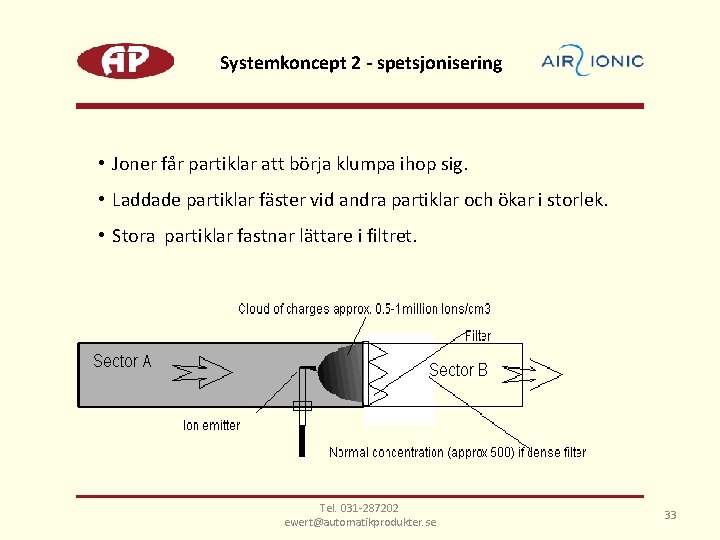 Systemkoncept 2 - spetsjonisering • Joner får partiklar att börja klumpa ihop sig. •