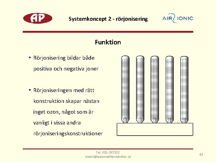 Systemkoncept 2 - rörjonisering Funktion • Rörjonisering bildar både positiva och negativa joner •