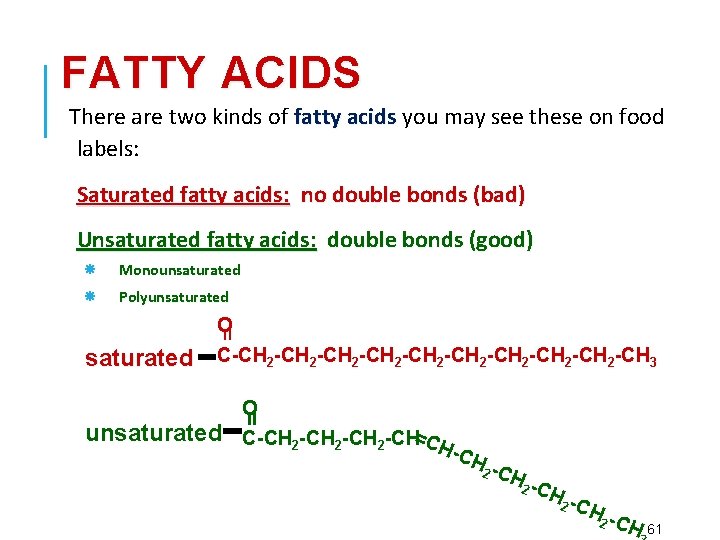 FATTY ACIDS There are two kinds of fatty acids you may see these on
