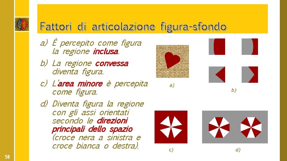 Fattori di articolazione figura-sfondo a) È percepito come figura la regione inclusa. b) La