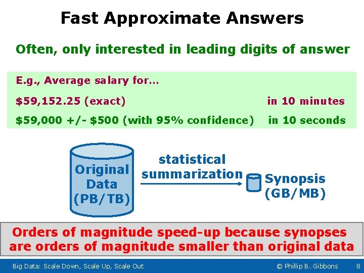 Fast Approximate Answers Often, only interested in leading digits of answer E. g. ,