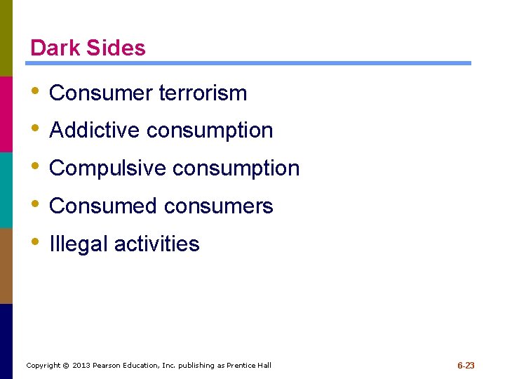 Dark Sides • • • Consumer terrorism Addictive consumption Compulsive consumption Consumed consumers Illegal