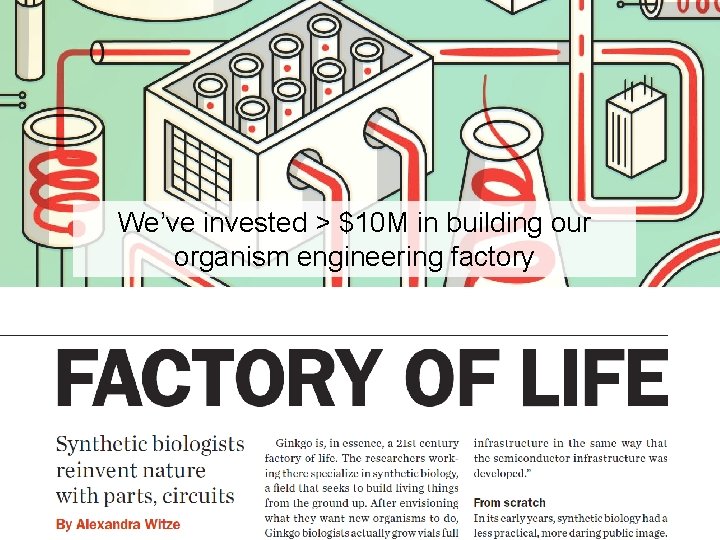 We’ve invested > $10 M in building our organism engineering factory 4 