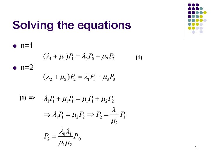 Solving the equations l n=1 (1) l n=2 (1) => 14 