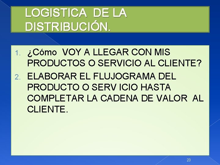 LOGISTICA DE LA DISTRIBUCIÓN. ¿Cómo VOY A LLEGAR CON MIS PRODUCTOS O SERVICIO AL