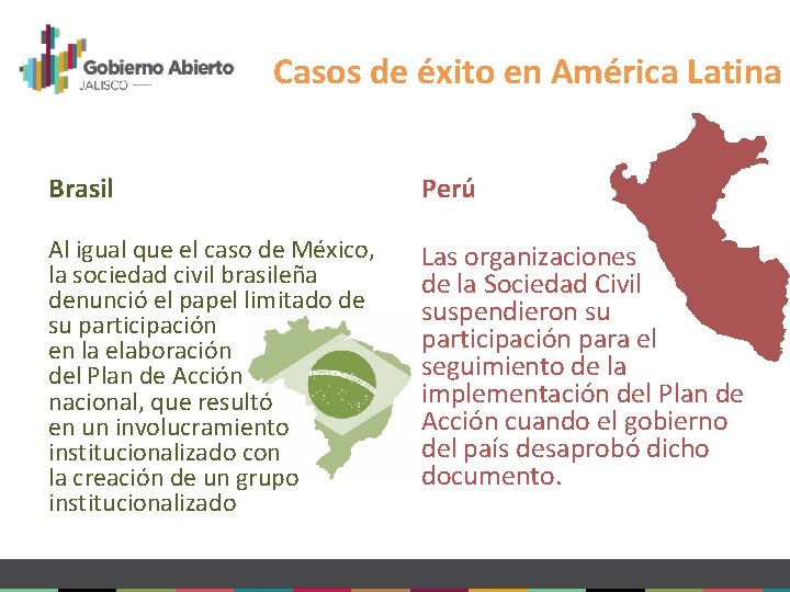 Casos de éxito en América Latina Brasil Perú Al igual que el caso de