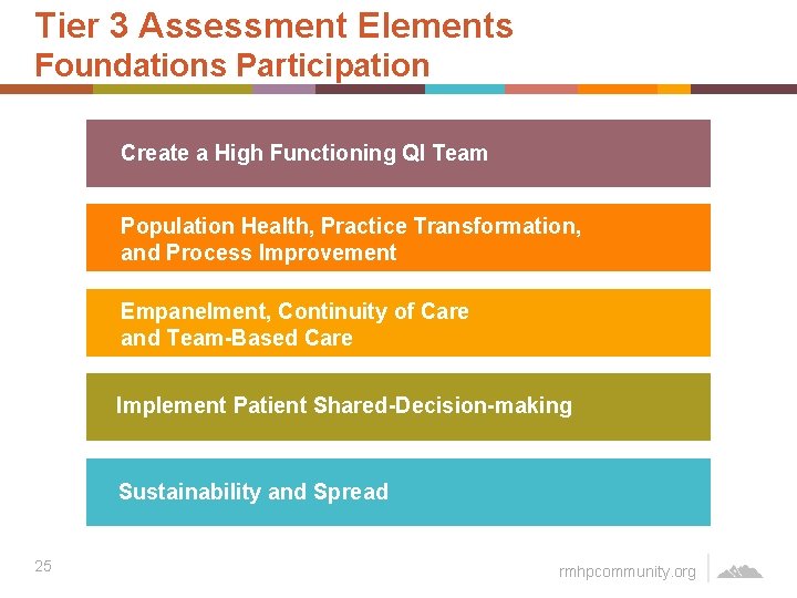 Tier 3 Assessment Elements Foundations Participation Create a High Functioning QI Team Population Health,