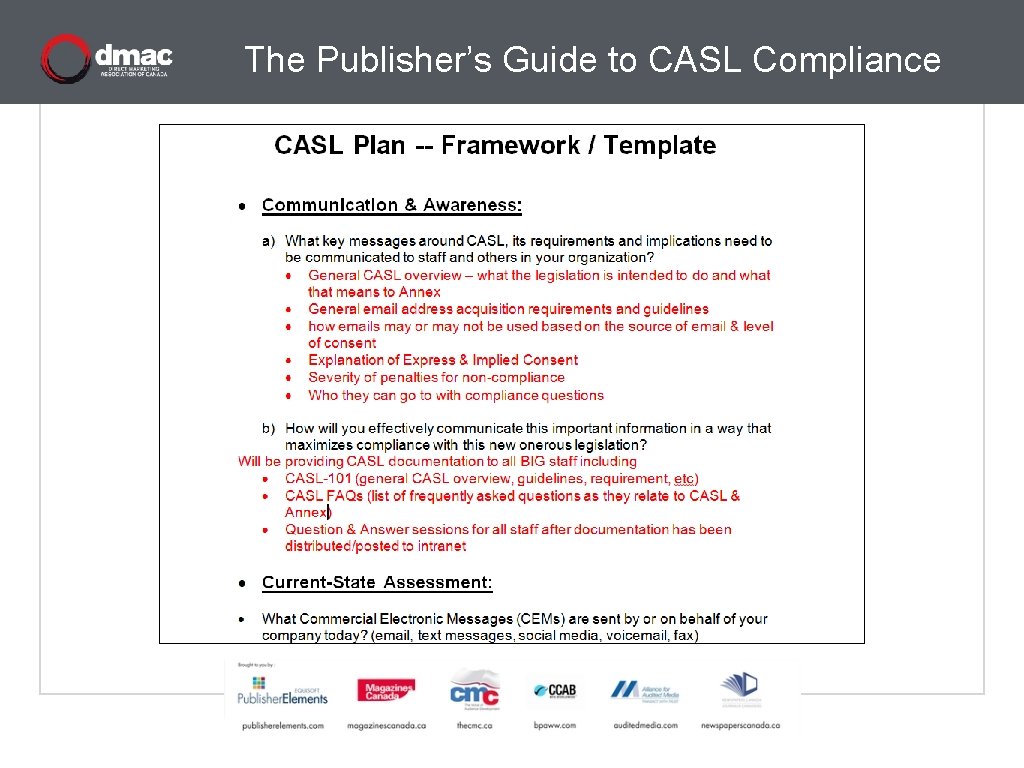 The Publisher’s Guide to CASL Compliance Samples for Implementation The Plan 