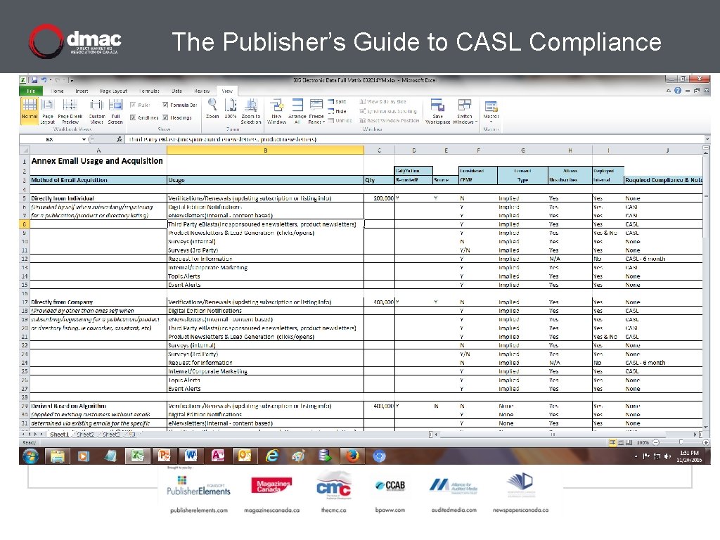 The Publisher’s Guide to CASL Compliance Samples for Implementation The Inventory Matrix 